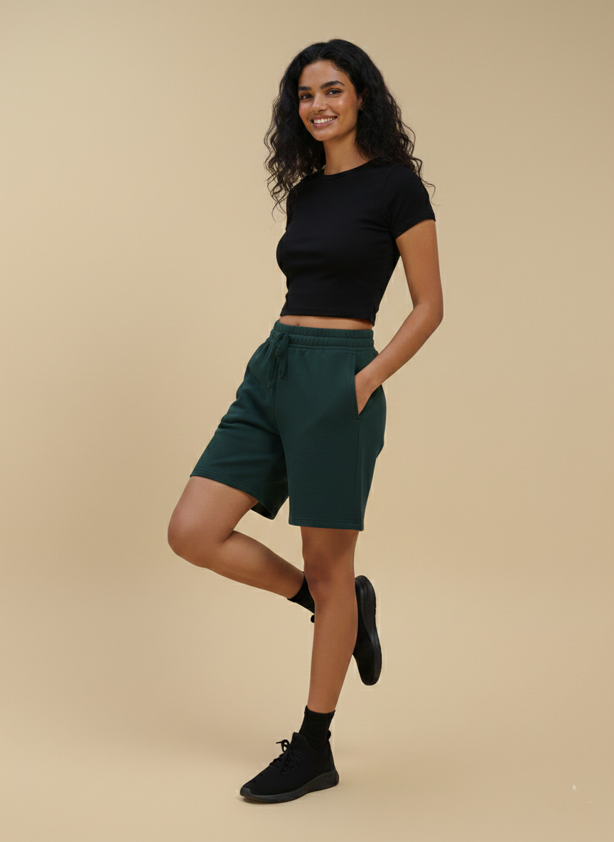 Women's Effortless Style: The Essential Ribbed Lounge Shorts | Dark Green Shorts