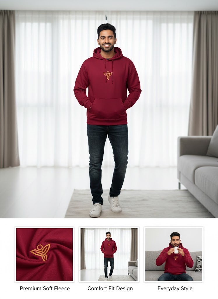 Men's Maroon Hoodie with Cap