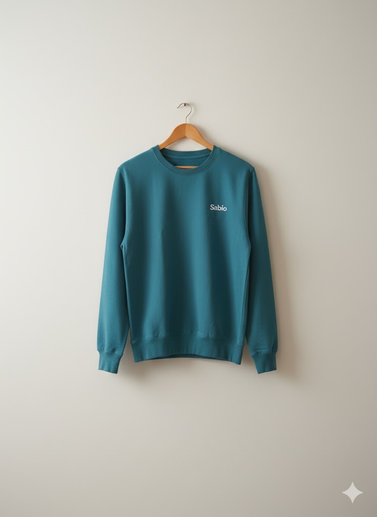Men's Teal Blue Sweatshirt | Comfort Fit Warm Winter Pullover with Ribbed Cuffs & Hem