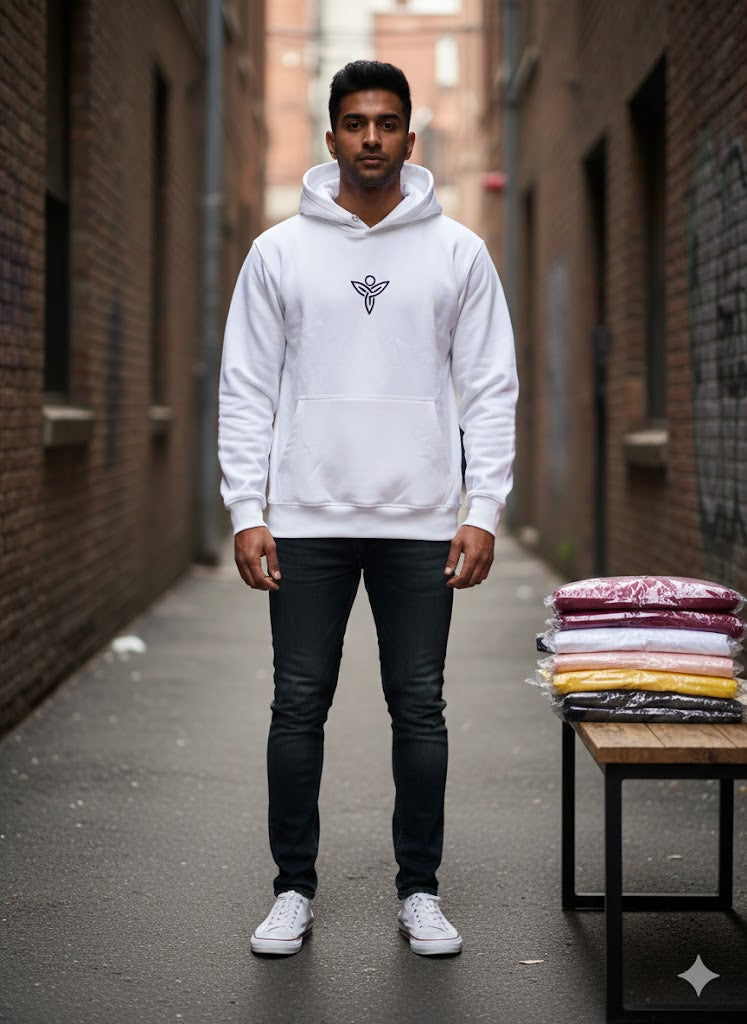 Sabio's White Cotton Fleece Men's Hoodie – Warm Comfort Fit Winter Pullover