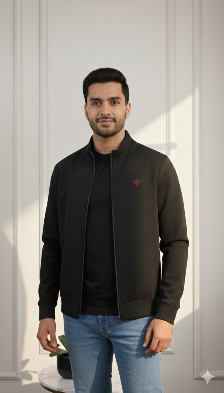 Men's Premium Black Zipper Sweatshirt | Casual Winter Jacket for Outdoor, Travel & Gym