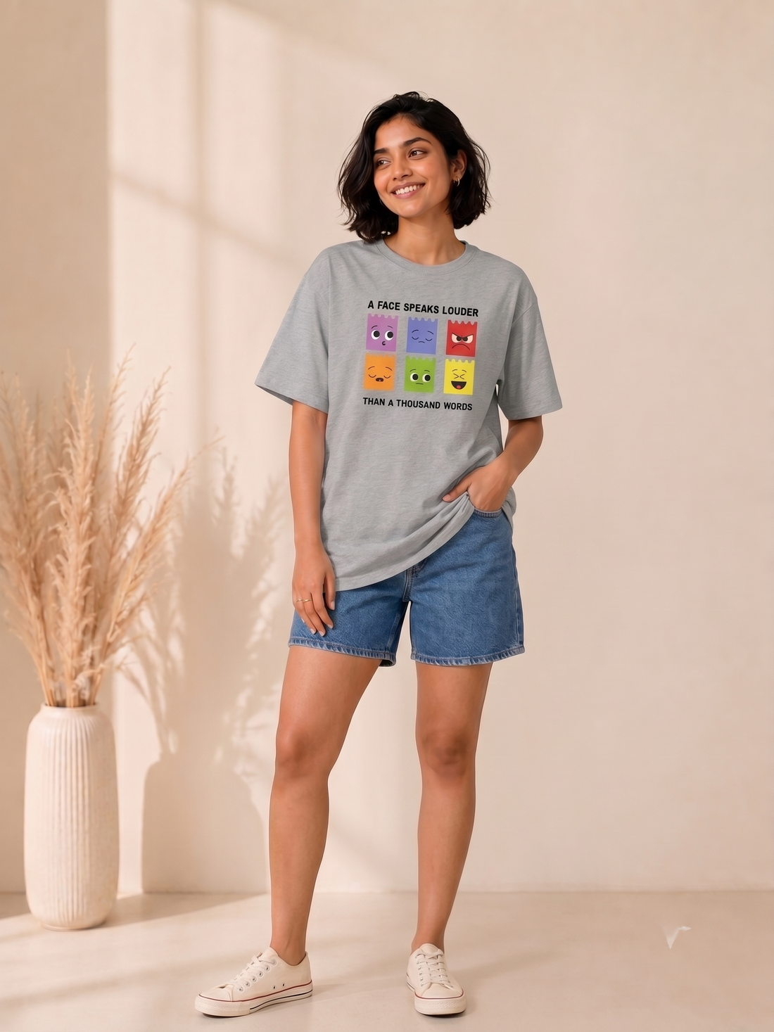 Women's Premium Heather Grey Graphic T-Shirt.