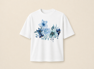 Women's Blue Floral Bouquet: Heavyweight Oversized Tee