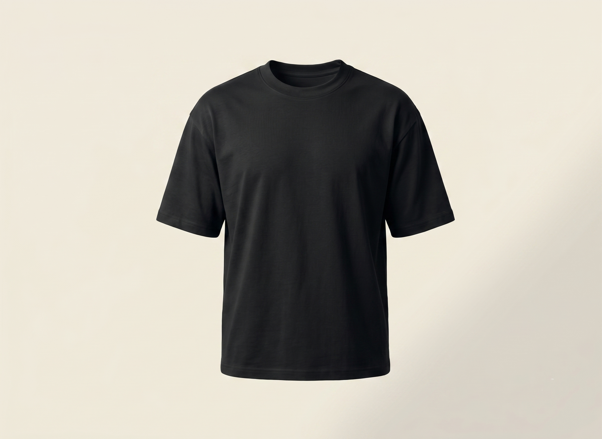 Three-dimensional ghost mannequin view of The Sabio black boxy drop-shoulder streetwear t-shirt.