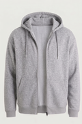 The Sabio Snowsoft grey heather loop knit fleece zipper hoodie on invisible ghost mannequin front view.